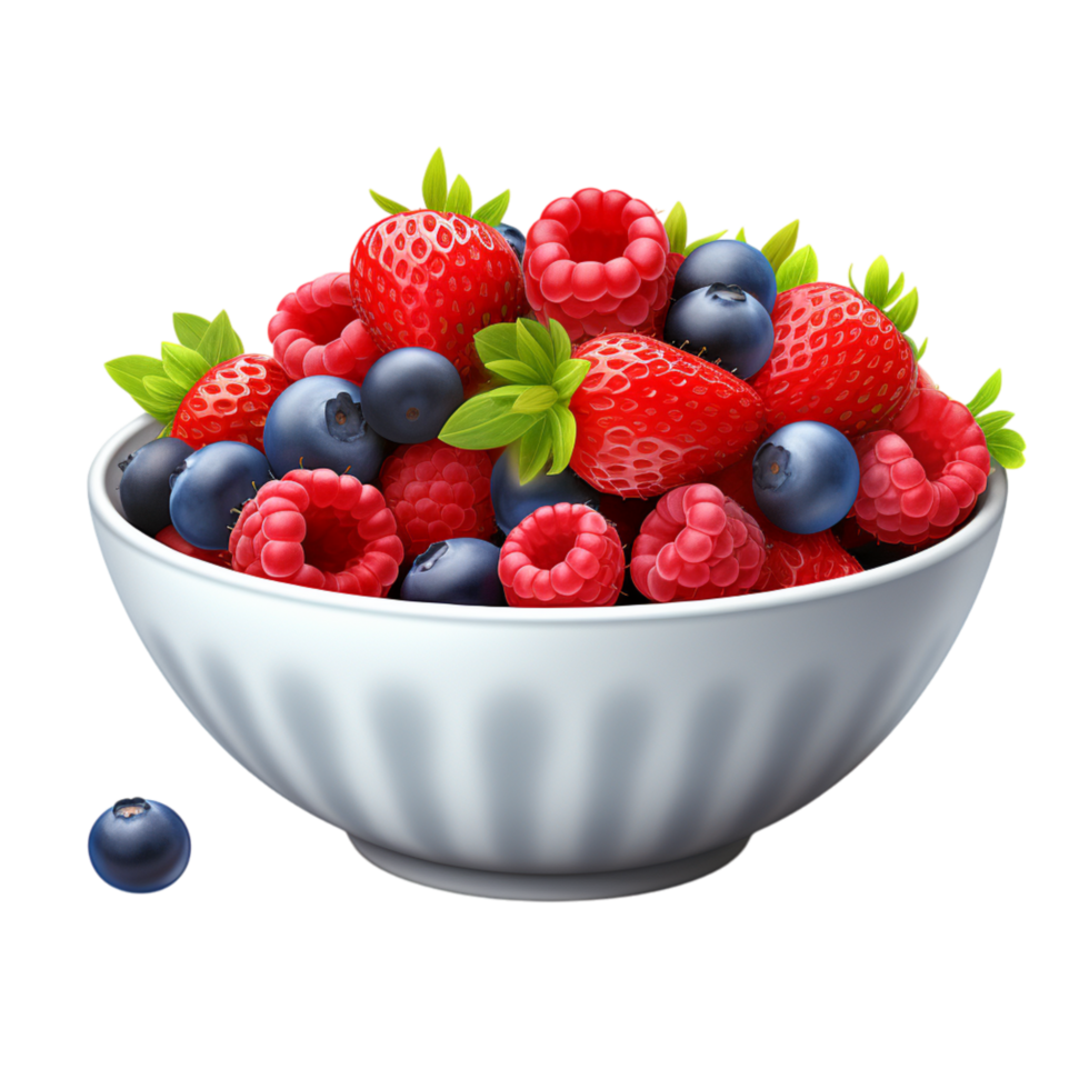 Bowl of fresh mixed berries raspberries, blueberries, and blackberries png