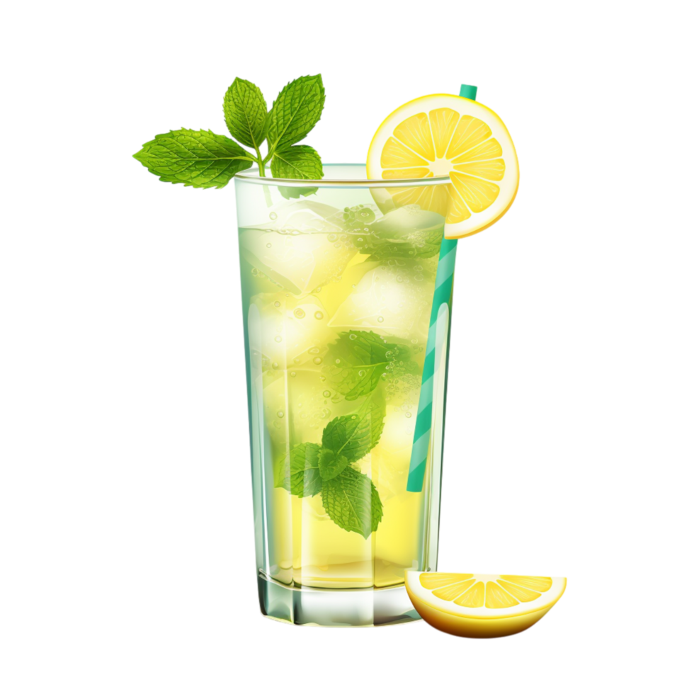 Refreshing mojito featuring ice, lemon, and fresh mint png