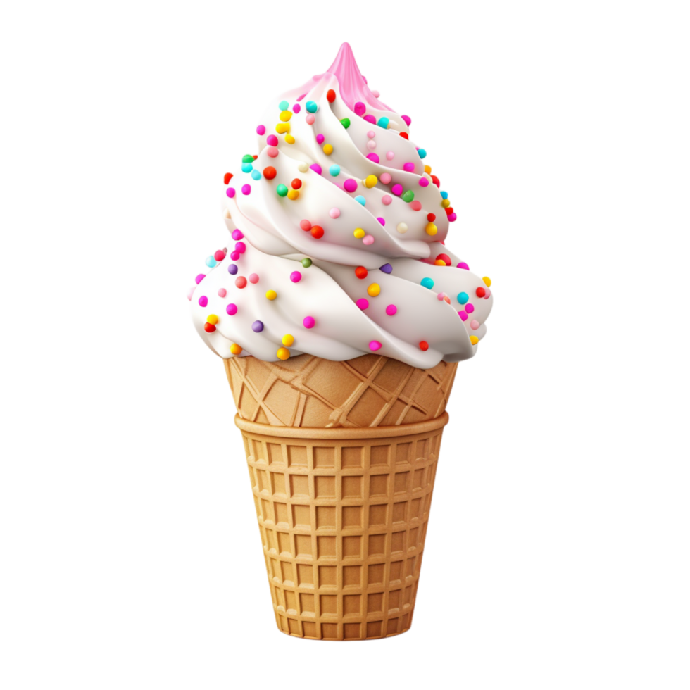 Crunchy waffle cone brimming with vanilla ice cream and sweet sprinkles png