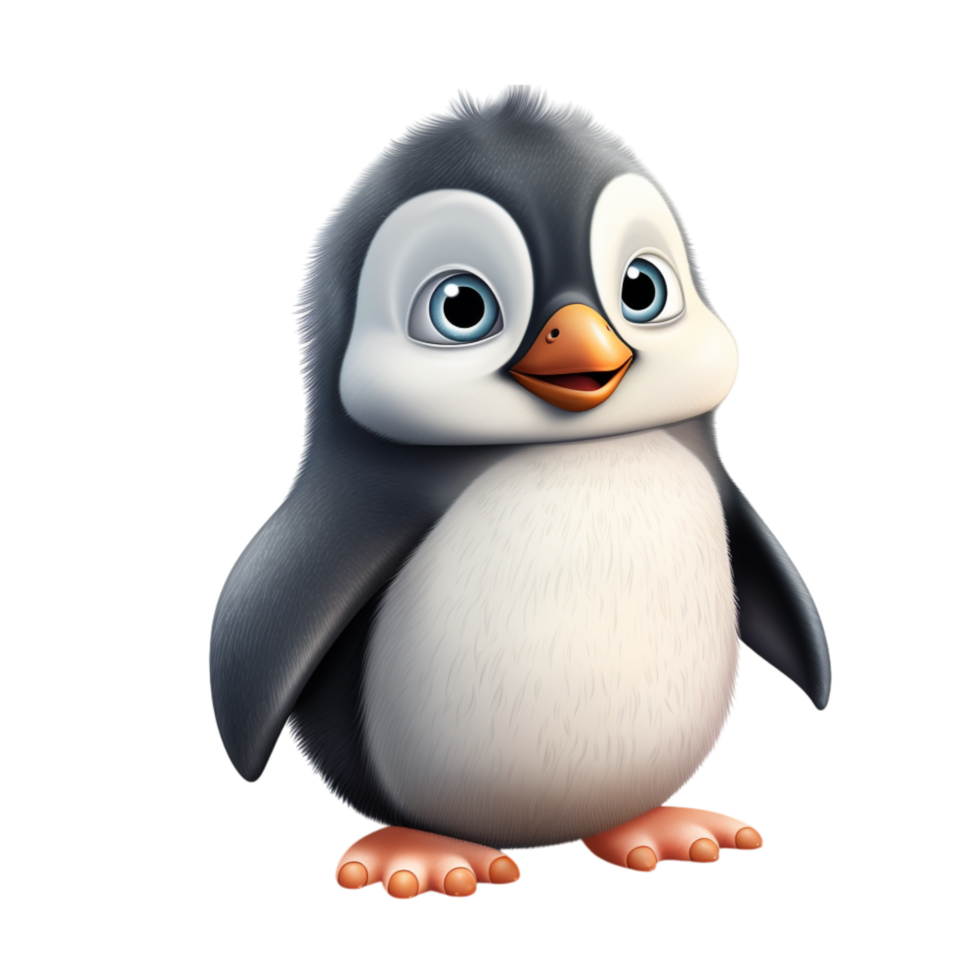 Cute little penguin with fluffy feathers and twinkling black eyes png