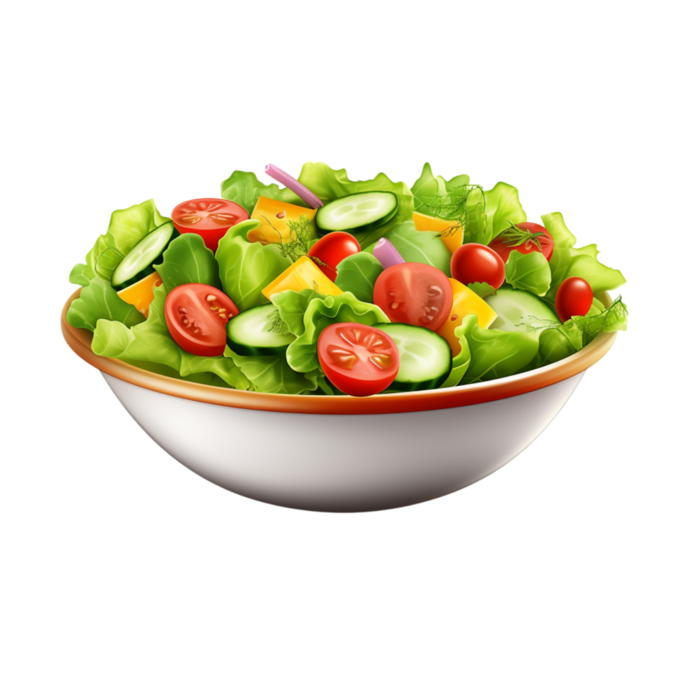 Healthy green salad in a glass bowl with crisp lettuce and cherry tomatoes png