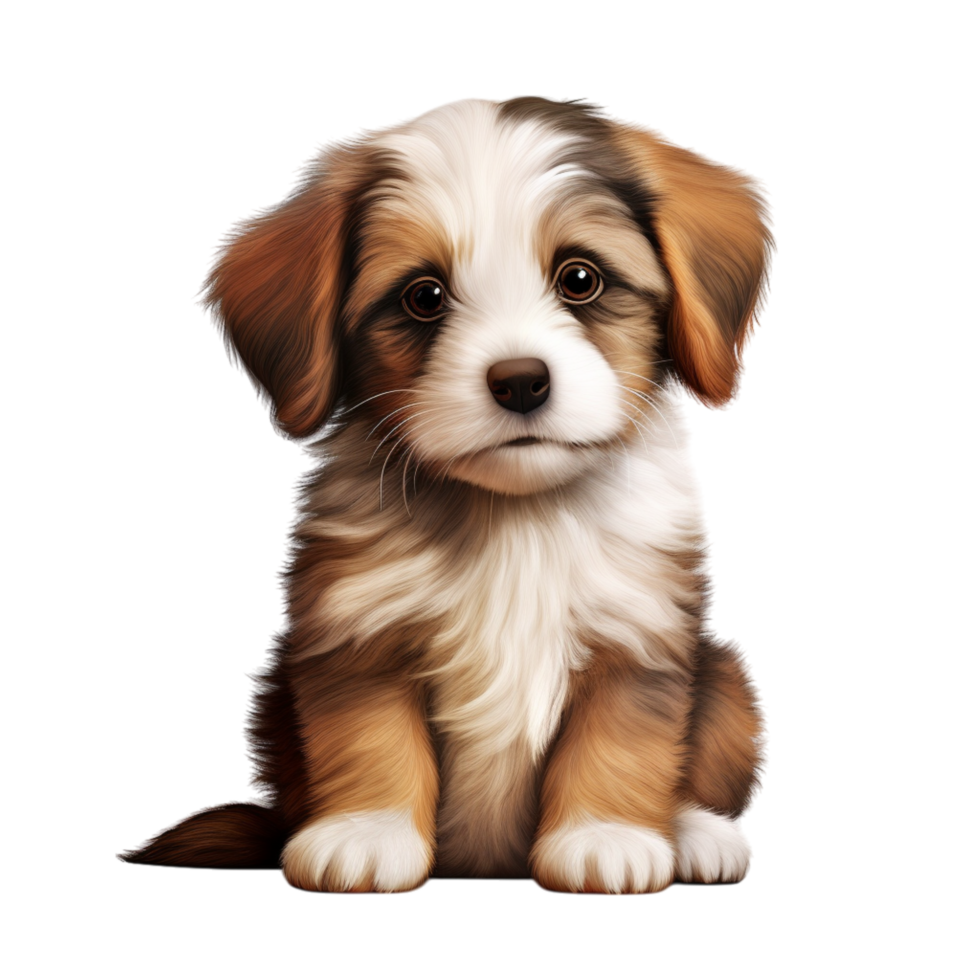 Adorable brown and white puppy with curious face png