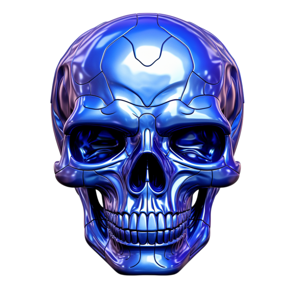 Fierce metallic skull with glowing eyes and an intense expression png