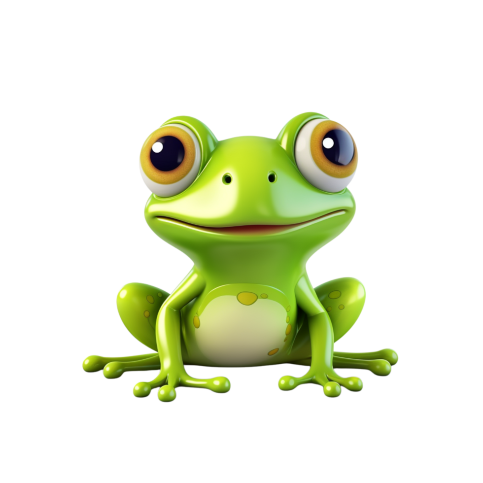 Green tree frog resting with wide, curious eyes and a cheerful smile png