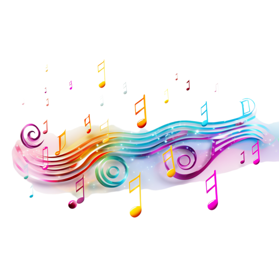 Colorful musical notes flowing along a vibrant wave of melody png