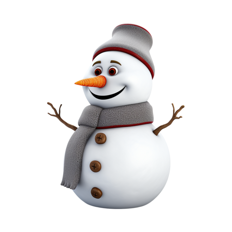 Joyful snowman sporting a red scarf, black hat, and stick arms png