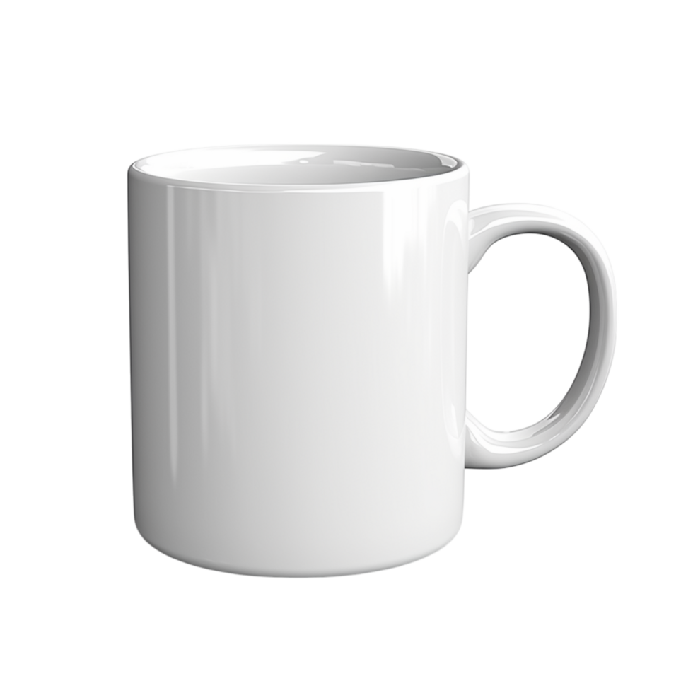 Simple white ceramic coffee mug featuring a smooth curved handle png