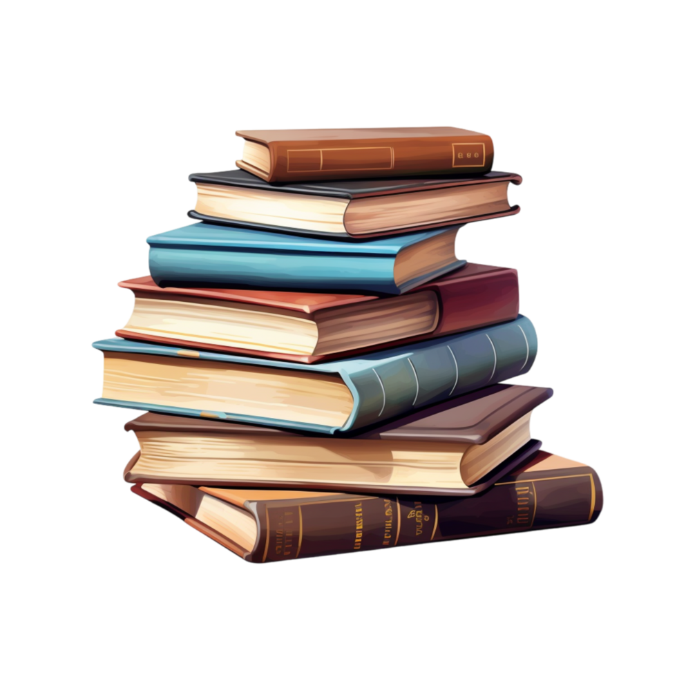 Stack of hardcover books featuring vibrant and colorful covers png