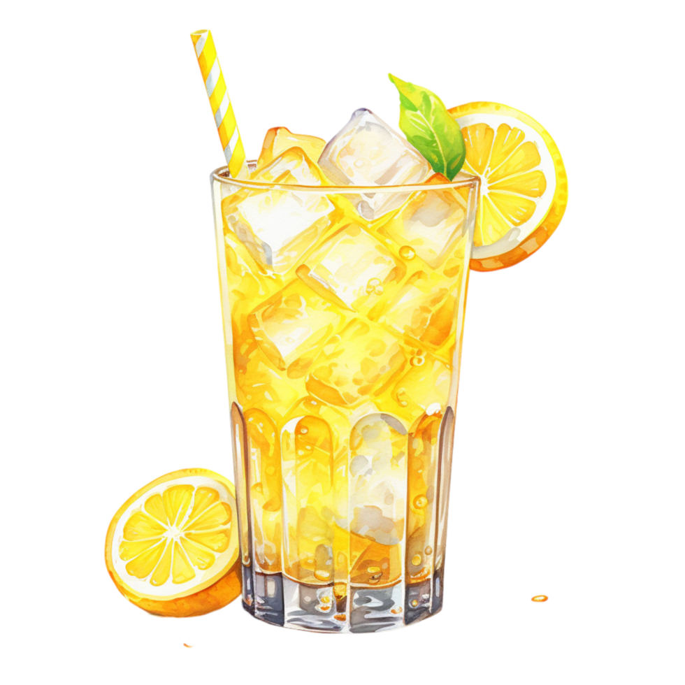 Refreshing lemonade in a glass filled with ice, lemon slices, and mint png
