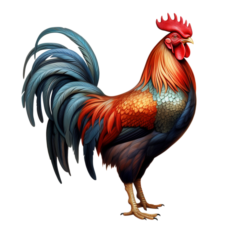 Proud red rooster standing tall with radiant and a sharp beak png