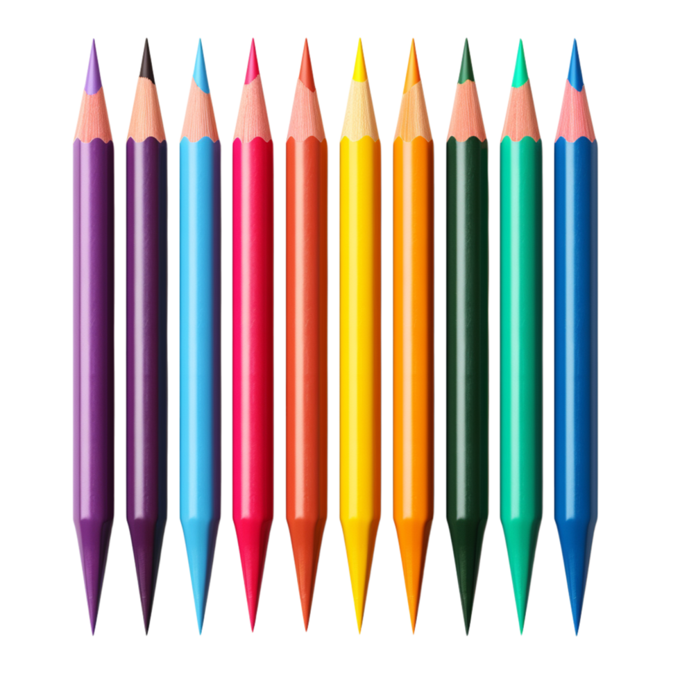 Set of vibrant sharpened pencils arranged neatly in a colorful fan shape png