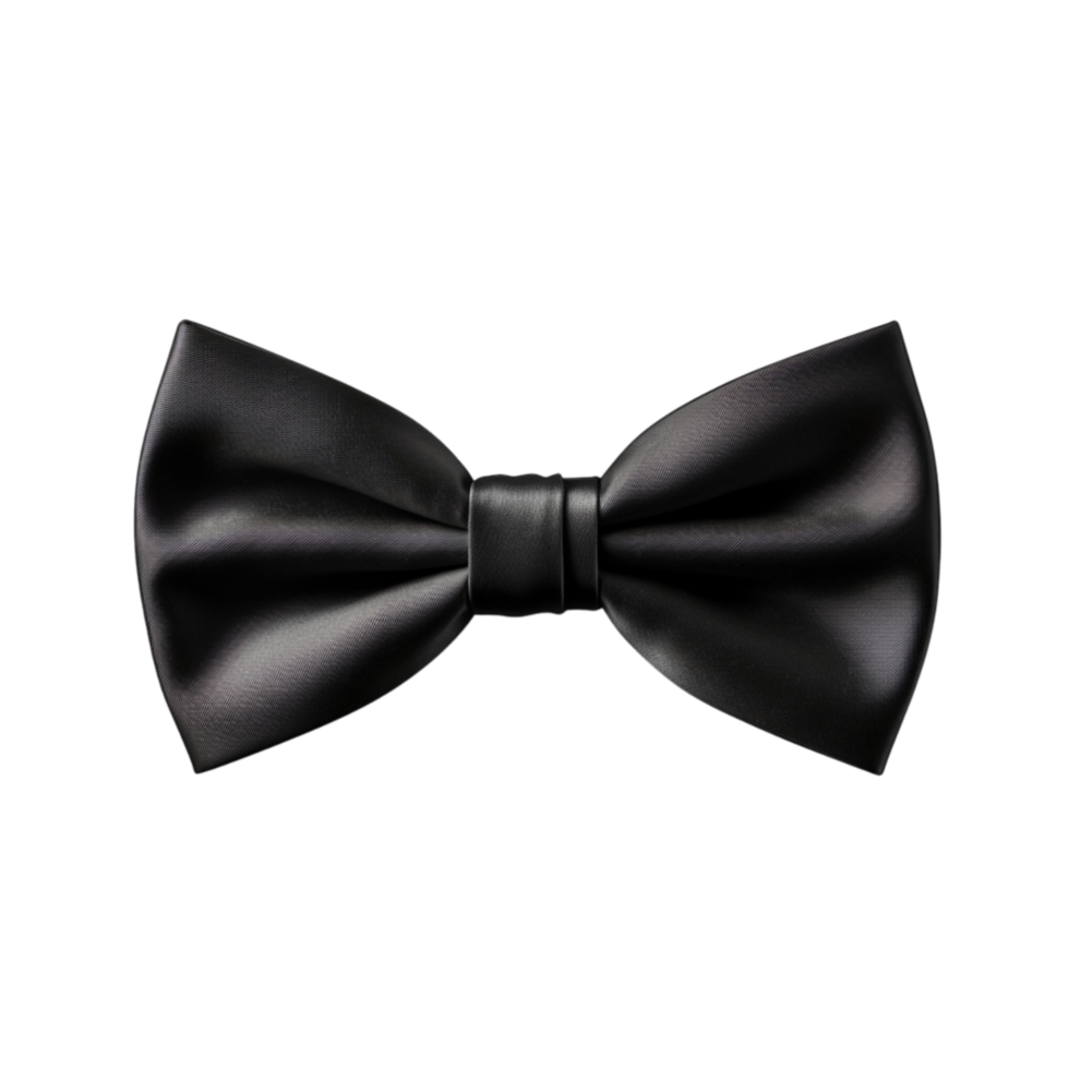 Sleek black bow tie featuring a smooth satin finish, perfectly arranged png