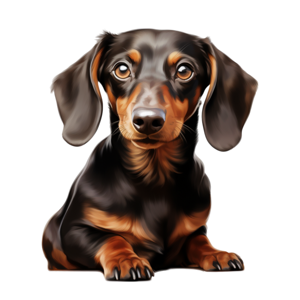 Adorable dachshund puppy sitting calmly with shiny black and tan fur png
