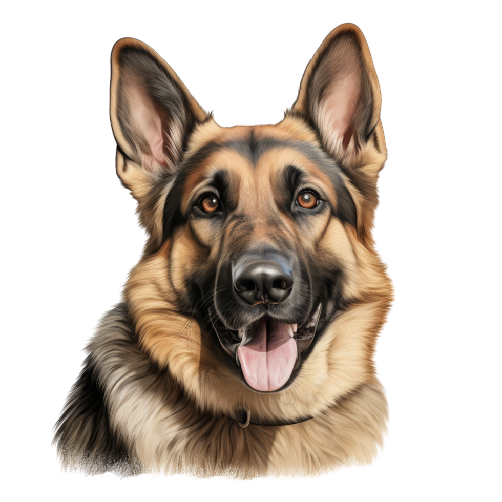 Loyal German shepherd dog standing alert with an energetic expression png