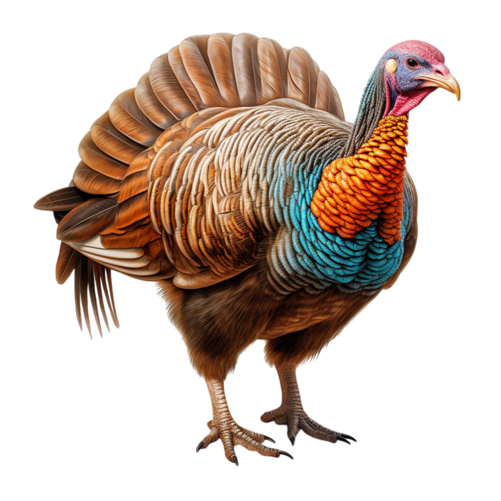 Large brown wild turkey standing proudly with broad spread feathers png