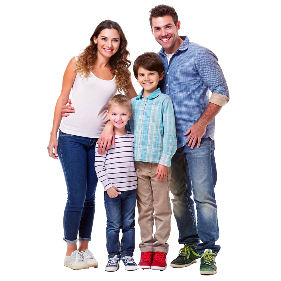 Family Portrait Smiling Parents with Two Young Sons png