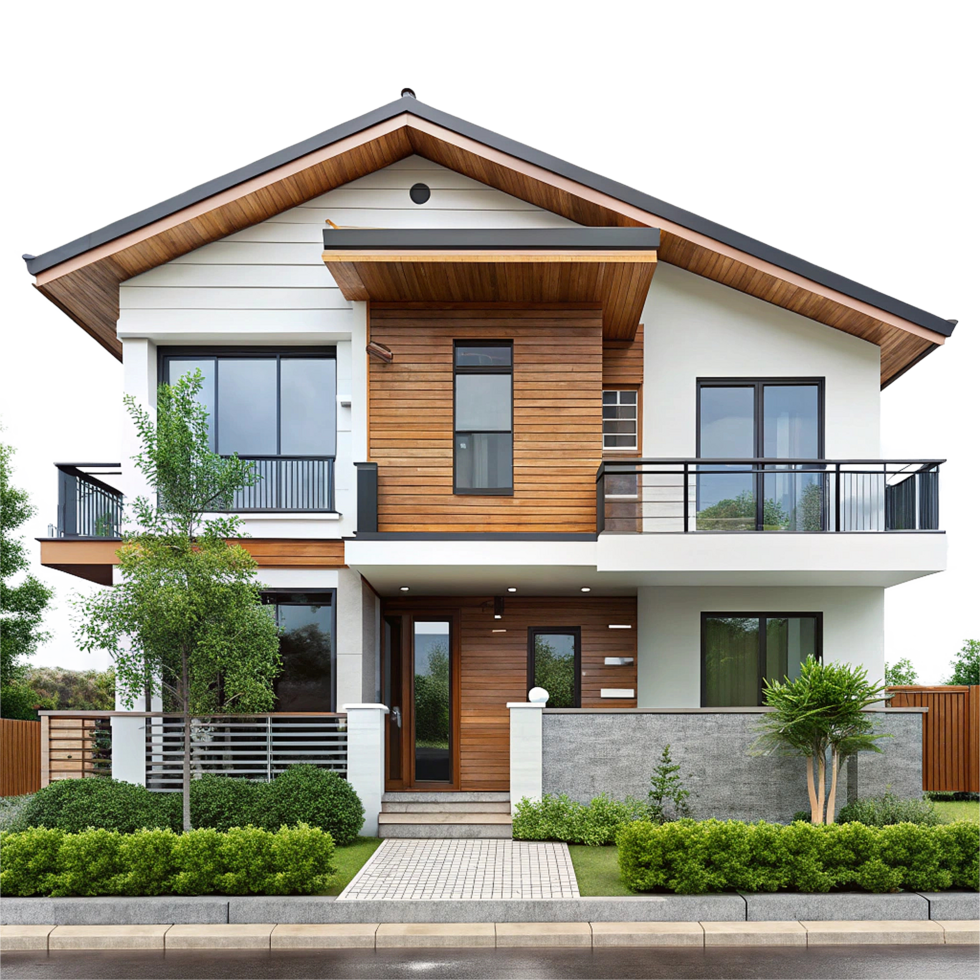 Modern House with Wood and White Exterior Design png