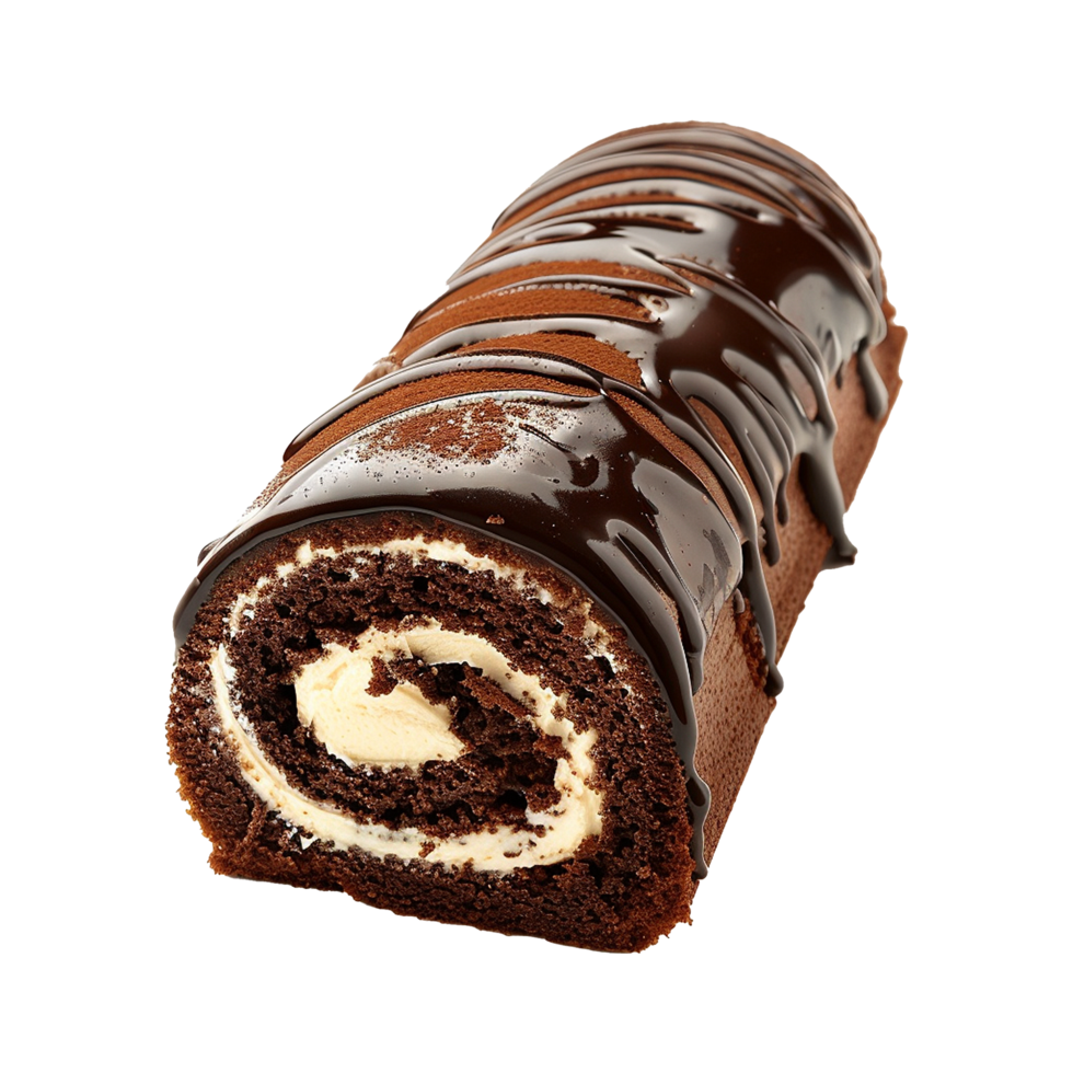 Chocolate Cake Roll with Creamy Filling and Ganache Drizzle png