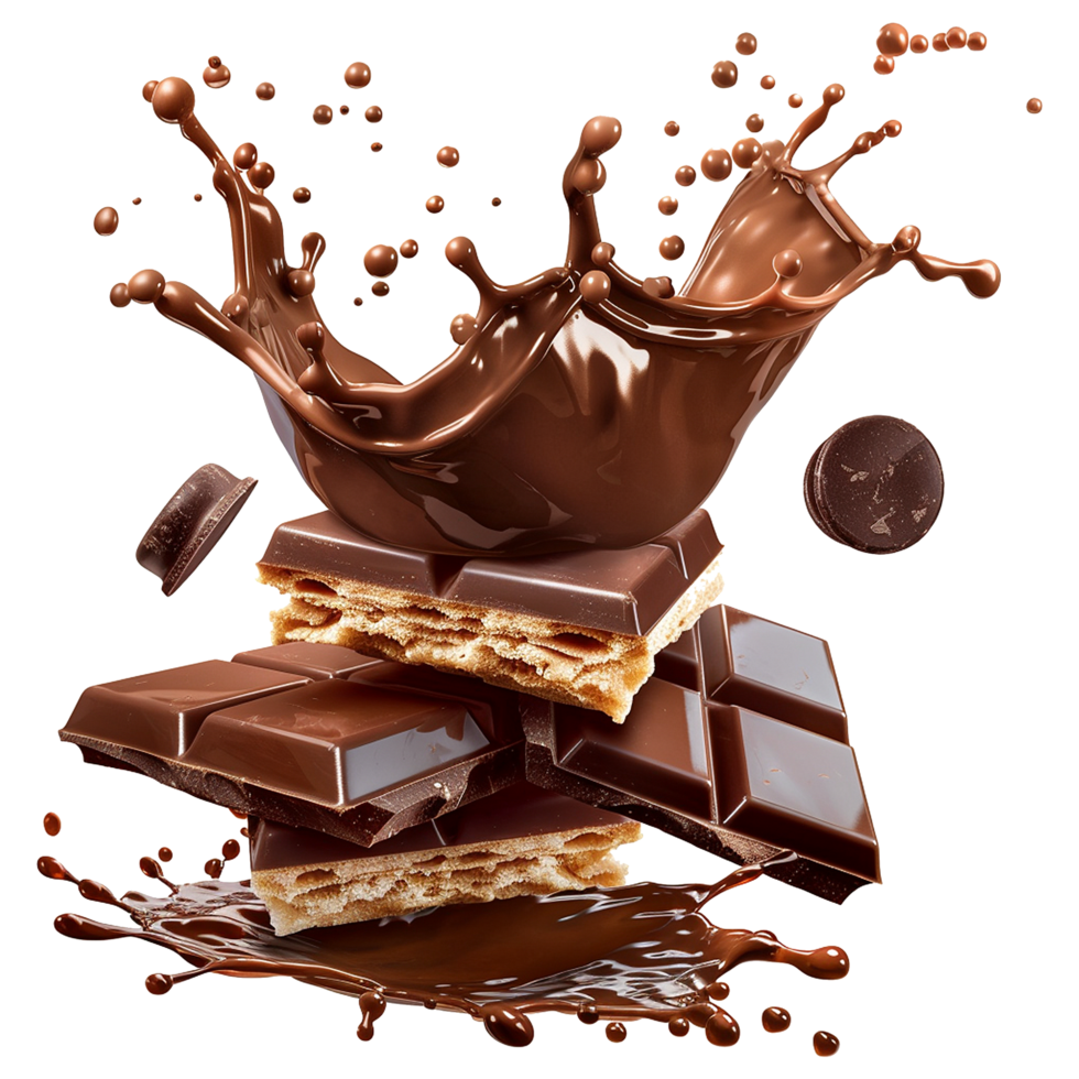 Delicious Chocolate Wafer Bars with Melted Chocolate Splash png