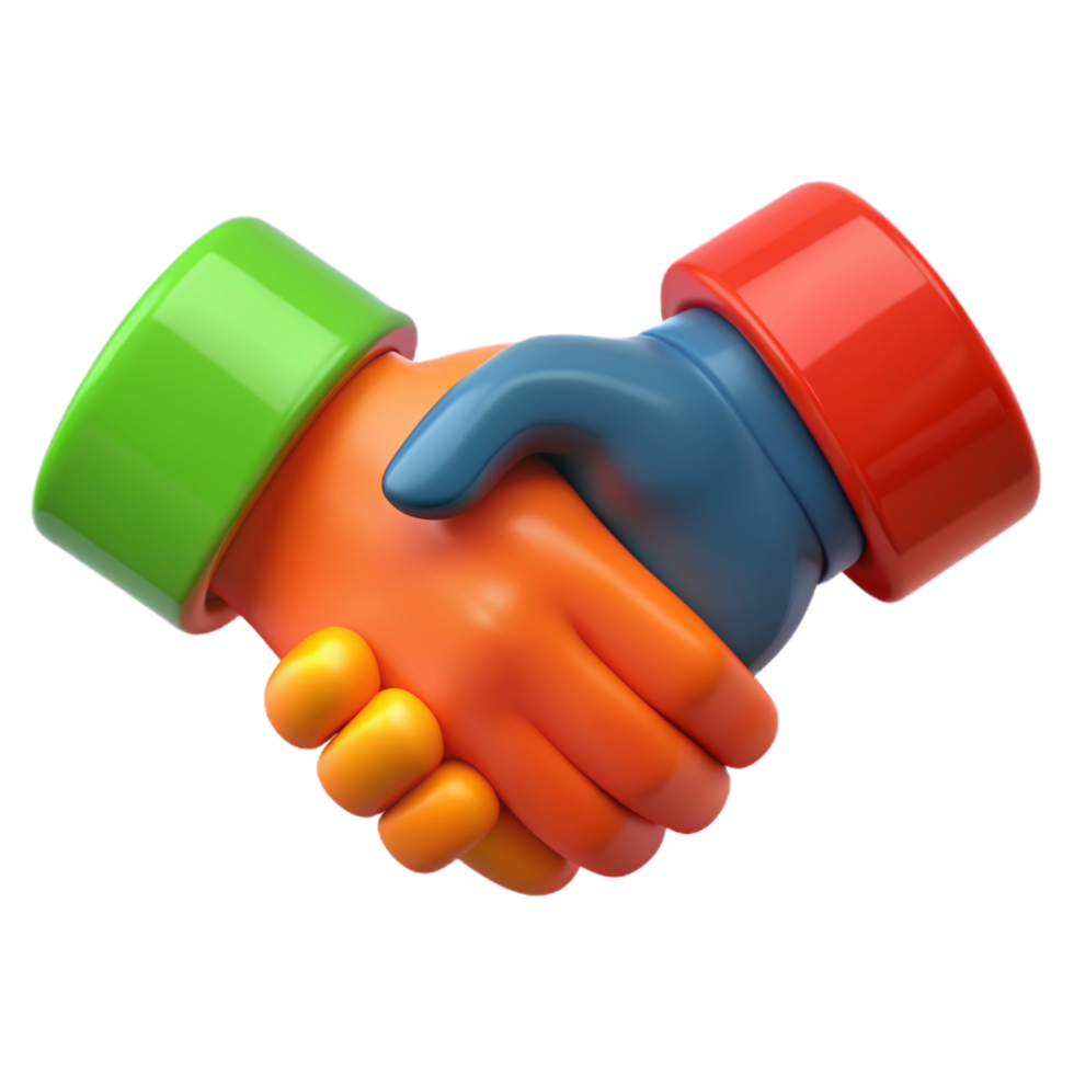 Colorful 3D Render of Two Hands Shaking in Agreement Partnership Teamwork Collaboration png