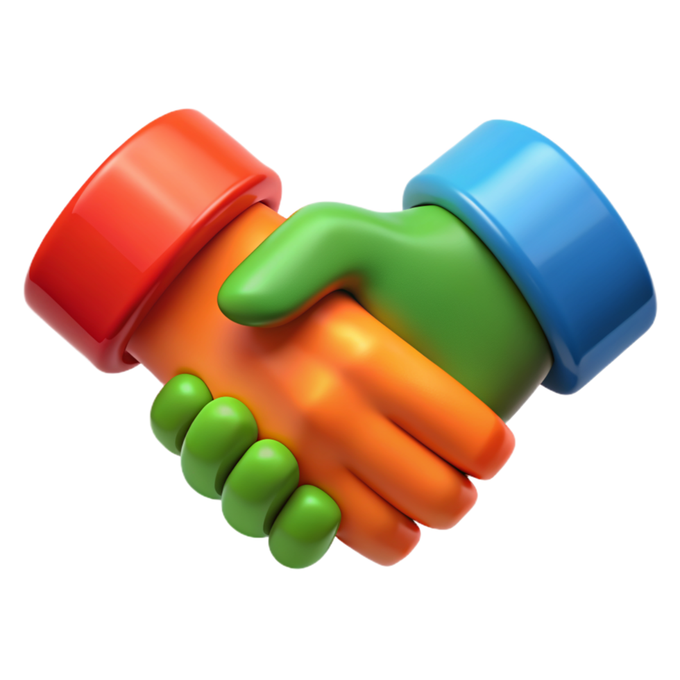 Vibrant 3D Render of Two Hands Shaking in a Heart Shape Representing Partnership and Teamwork png