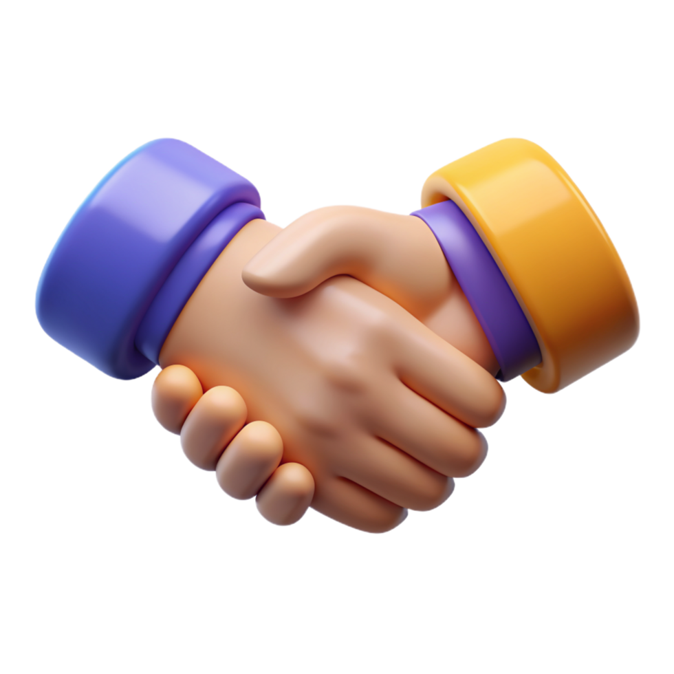 3D Render of Two Cartoon Hands Shaking in Agreement Partnership png