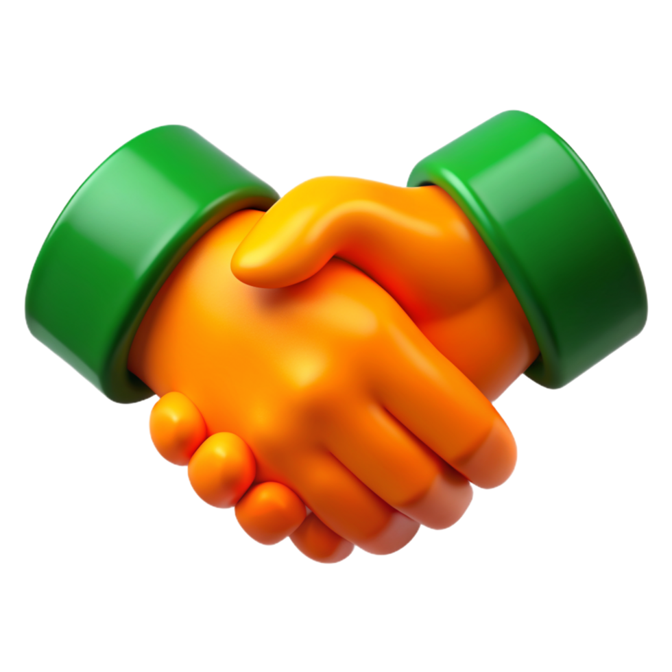 3D Render of Two Cartoon Hands Shaking in a Friendly Handshake Gesture with Green Sleeves png