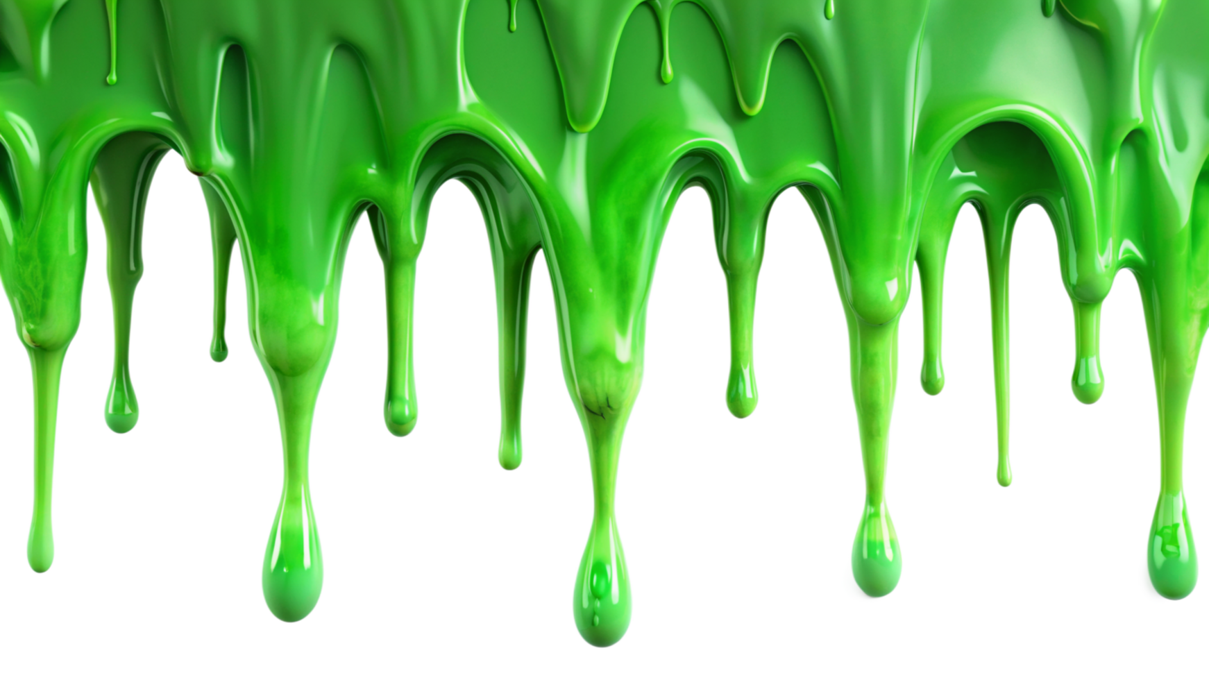 Bright Green Slime Dripping Downwards on Black Background Multiple Streams of Gooey Substance png