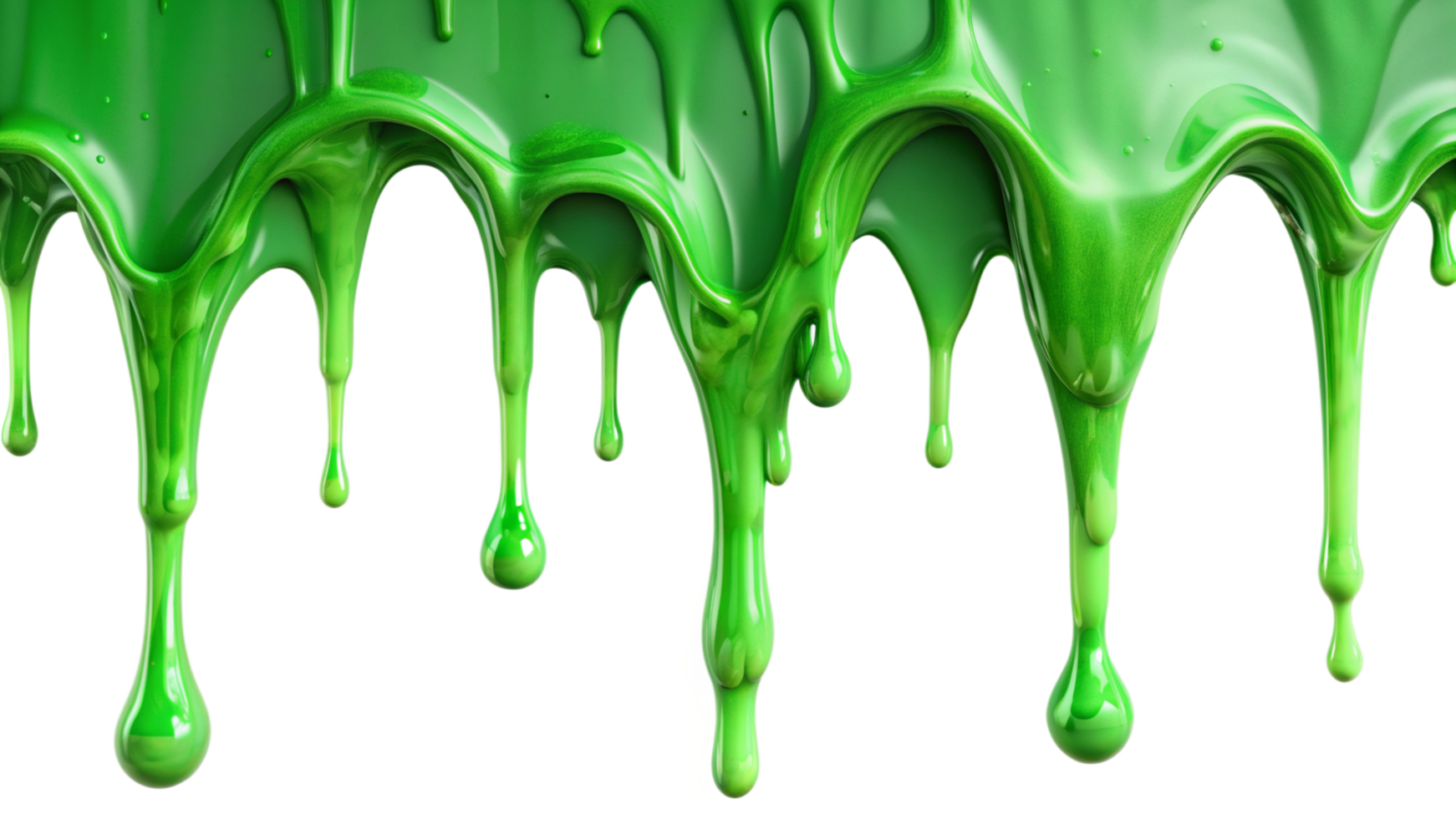 Bright Green Slime Dripping Downwards on Black Background Detailed Macro Shot png
