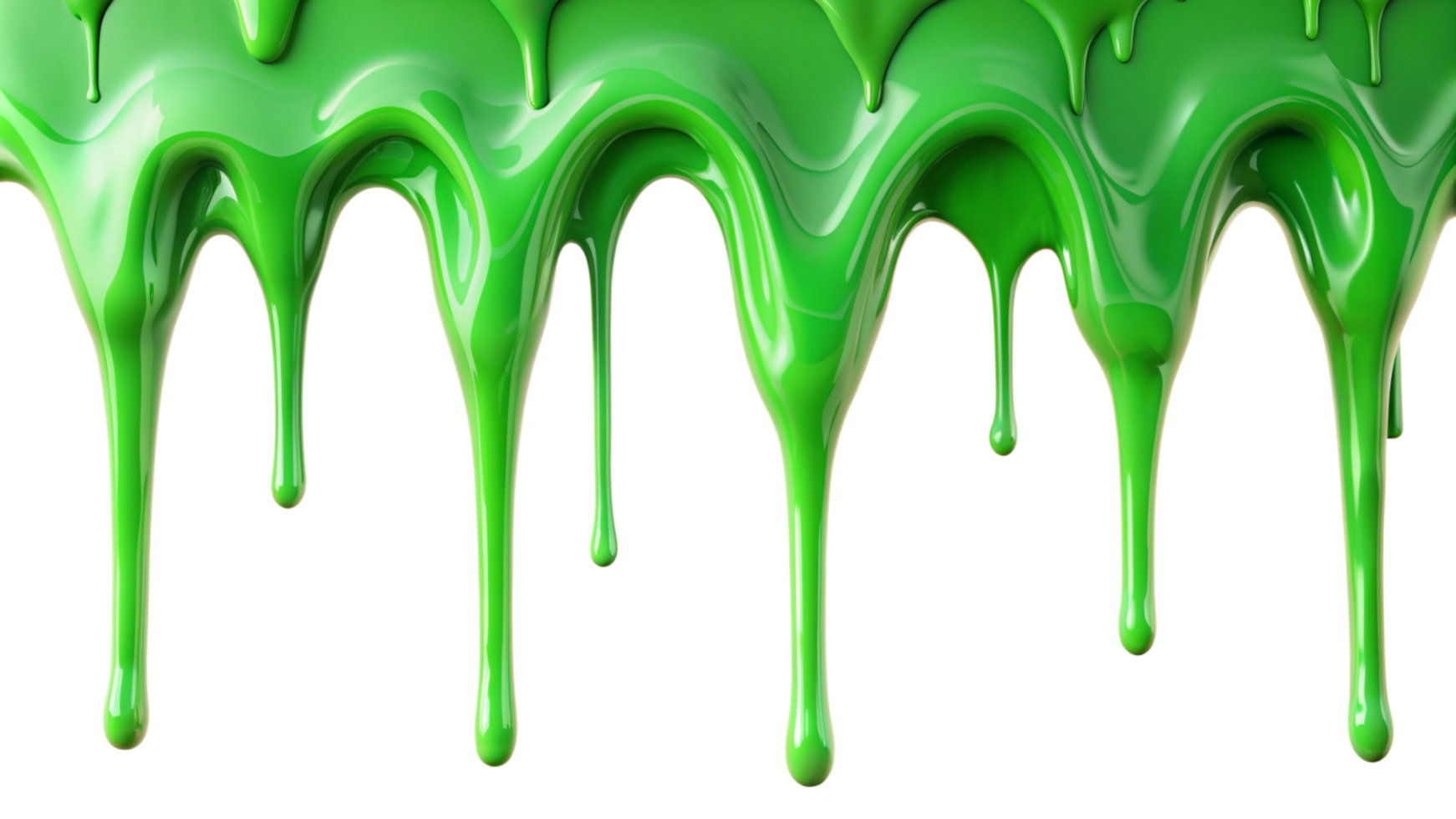 Bright Green Slime Dripping Downward on Black Background Vivid Glossy Texture png