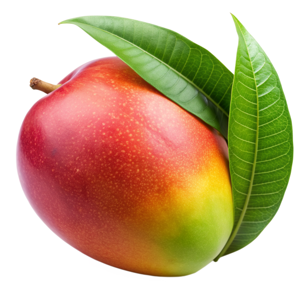 A vibrant ripe mango with lush green leaves a delicious tropical fruit png