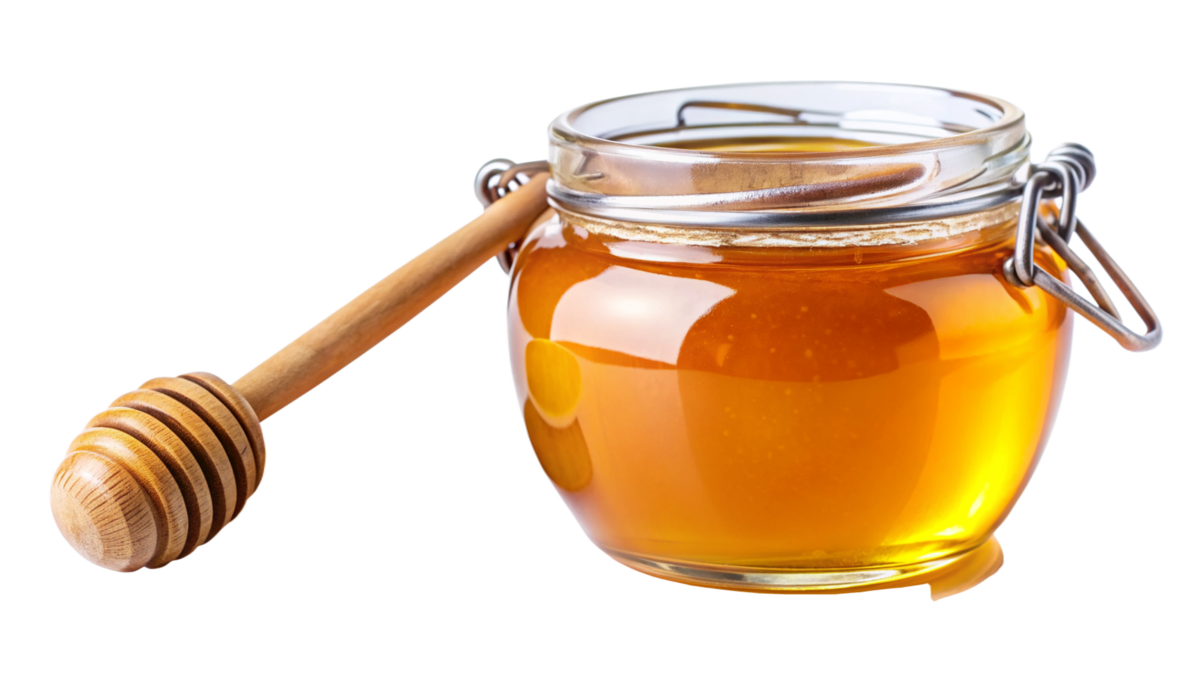 A Jar of Golden Honey with Wooden Honey Dipper png