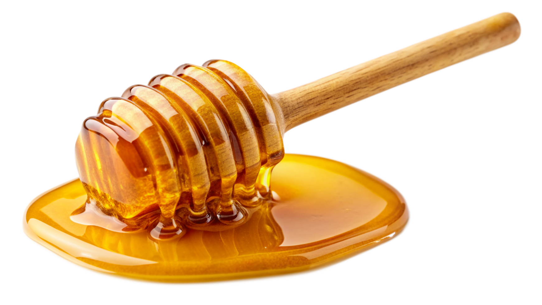 Golden Honey Dripping from a Wooden Honey Dipper onto a Smooth Surface png