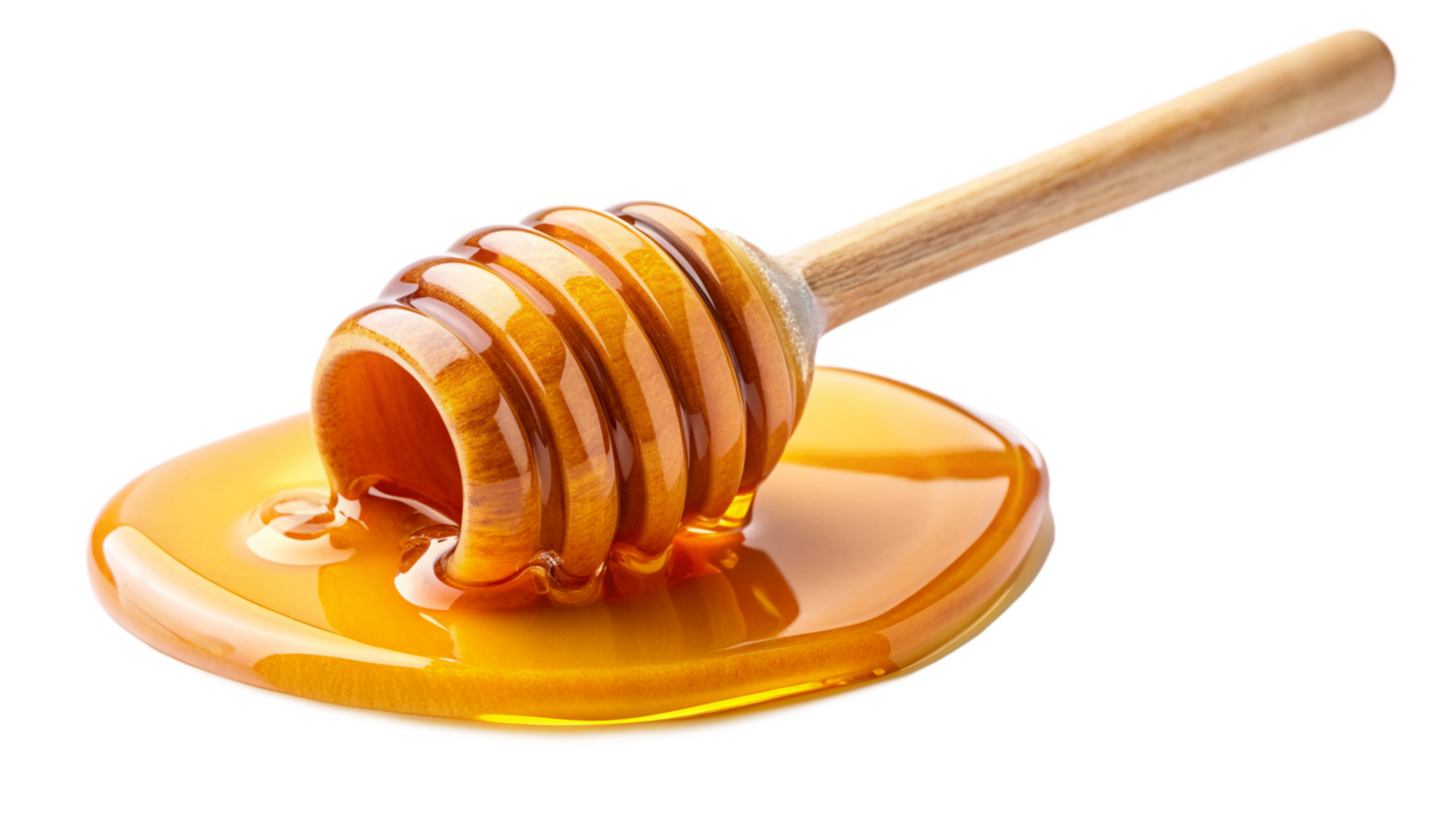 Golden Honey Dripping from a Wooden Honey Dipper on a Black Background png