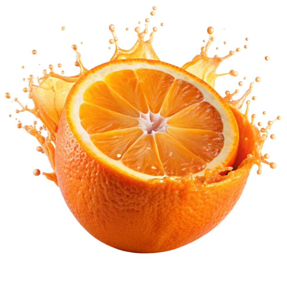 A Sliced Orange with Splashing Juice on Black Background, Fresh Citrus Fruit, Healthy Vitamin C png