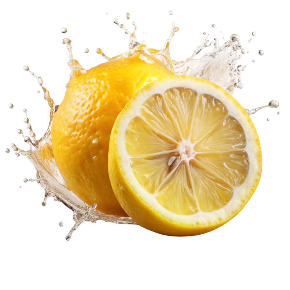 Refreshing Lemon Splash Water Droplets Juicy Citrus Fruit Yellow Healthy Vitamins png