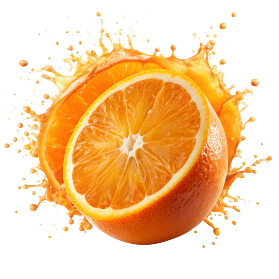 Orange Slices with Splashing Juice, Vibrant Citrus Fruit, Healthy Vitamin C, Refreshing Summer Drink, Delicious Tropical Taste, Juicy Orange Segments, Zesty Orange Explosion, Natural Orange Goodness png