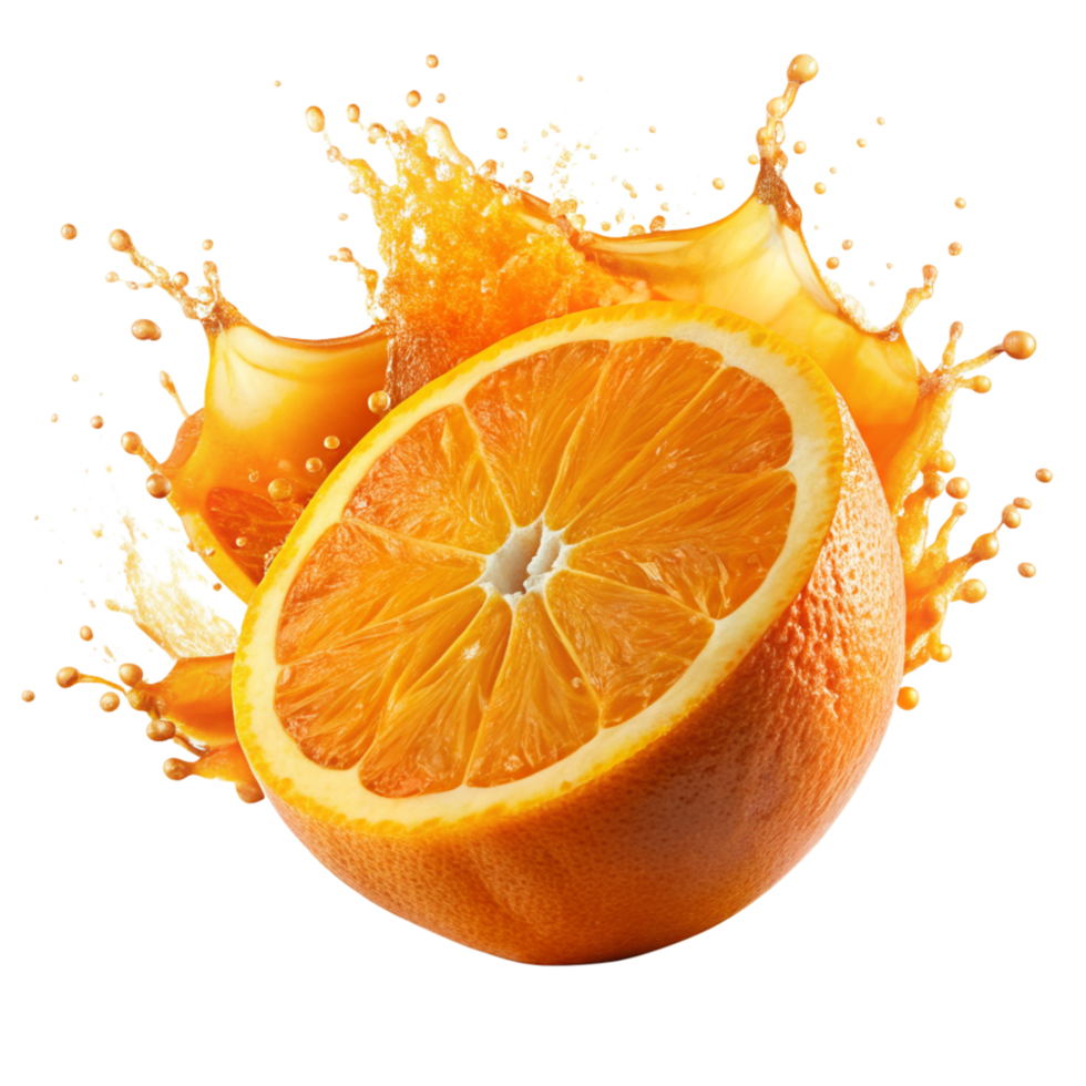 A Splashing Orange Half with Juice in Motion A Vibrant Citrus Burst png