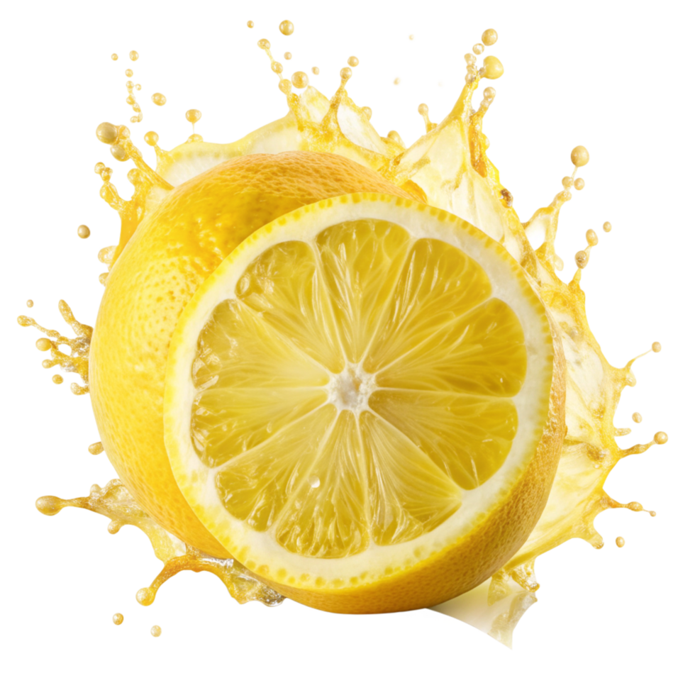 Refreshing Lemon Splash A vibrant image of juicy lemons and a burst of citrusy goodness png