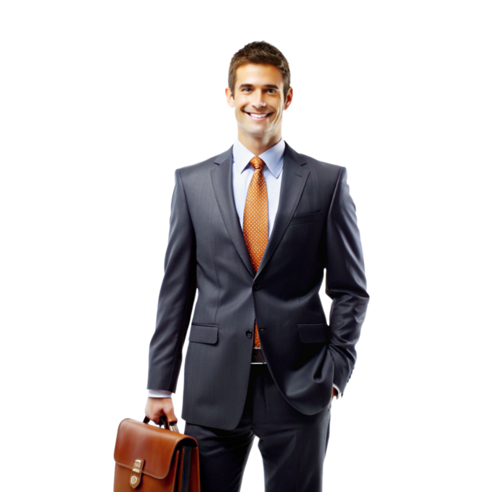 Confident Businessman Portrait Smiling Holding Briefcase Wearing Suit png