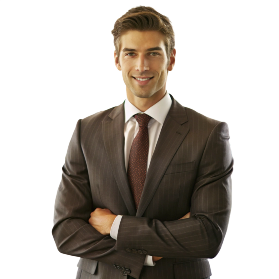 Portrait of a Confident and Successful Businessman in a Brown Pinstripe Suit png