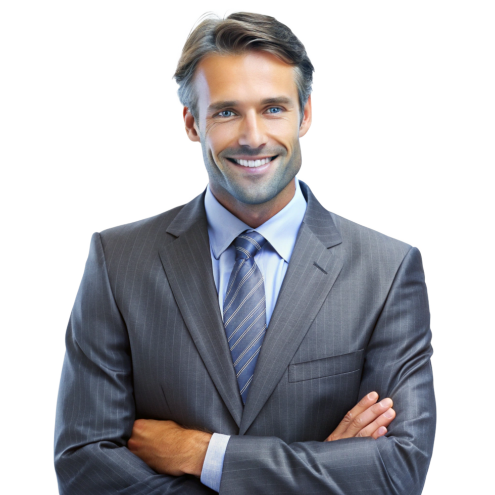 Confident and Successful Businessman in a Gray Pinstripe Suit png