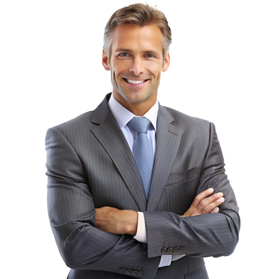 Portrait of a Successful Confident Businessman in a Gray Pinstripe Suit png