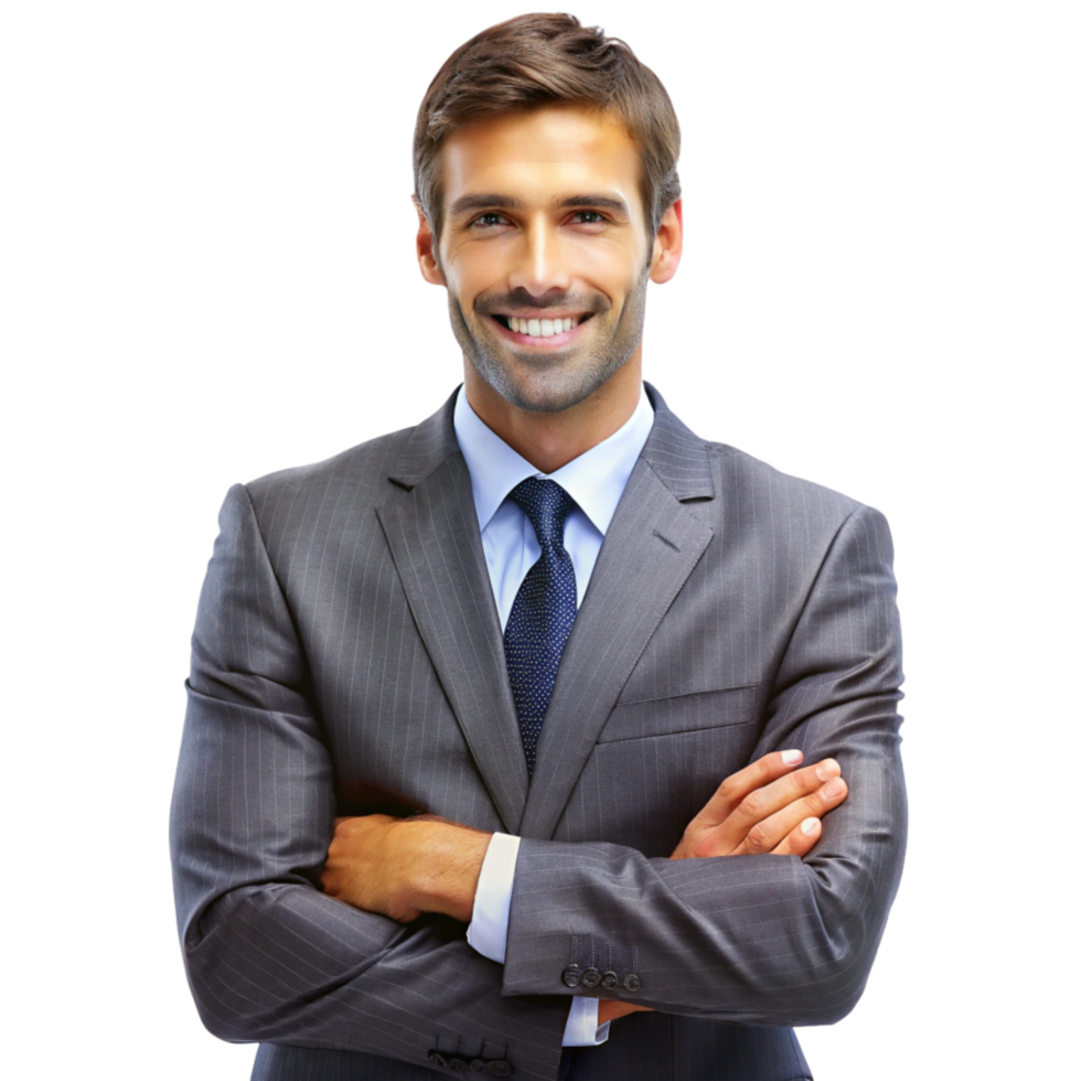 Portrait of a Confident and Successful Businessman in Gray Pinstripe Suit png