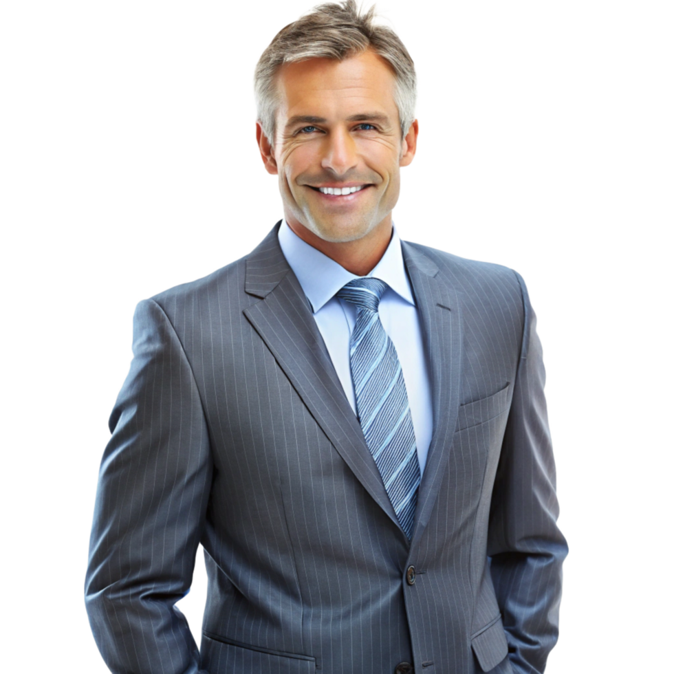 Portrait of a Successful and Confident MiddleAged Businessman in a Gray Pinstripe Suit png