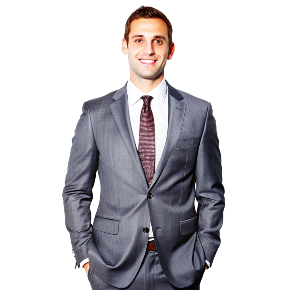 Portrait of a smiling businessman in a gray suit and red tie png
