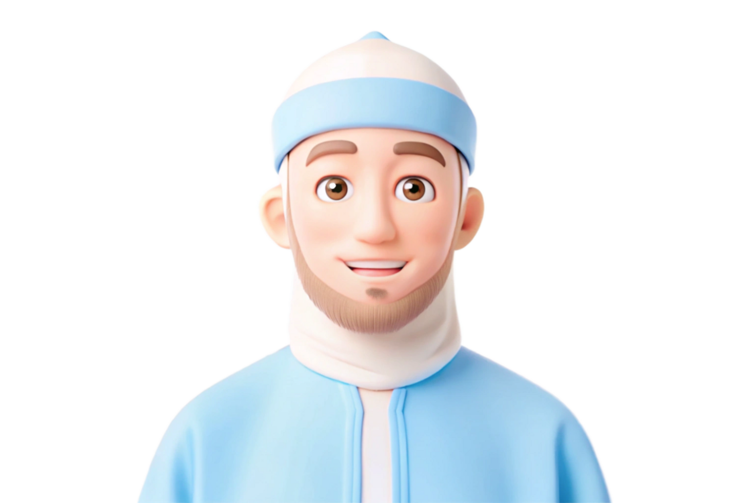 Smiling 3D Render of a Muslim Man Wearing Traditional Clothing png