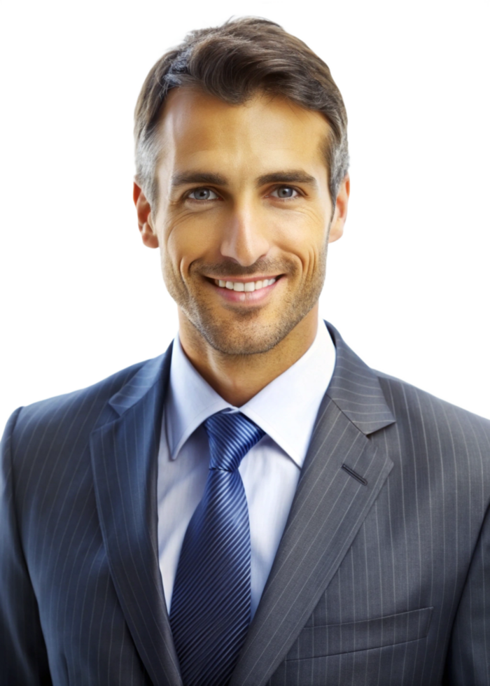 Portrait of a Successful and Businessman in a Gray Pinstripe Suit png