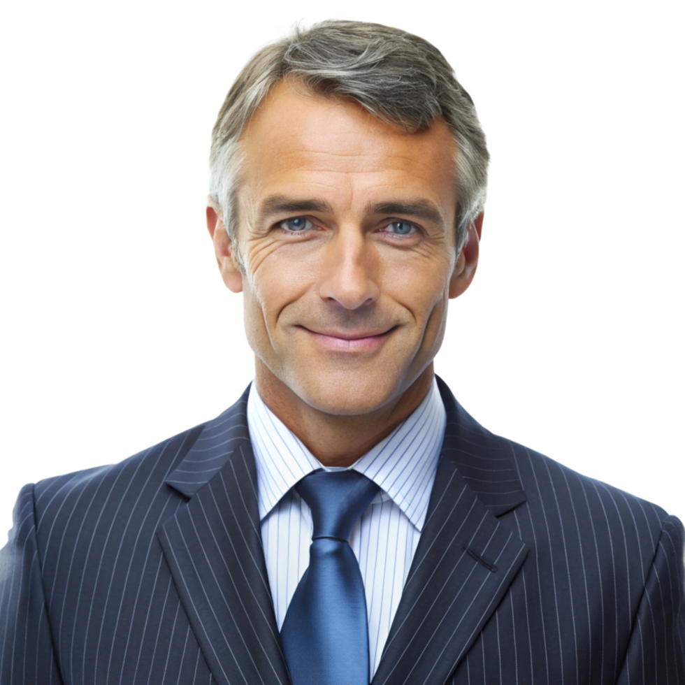 Portrait of a successful businessman in a pinstripe suit, confident and professional headshot png
