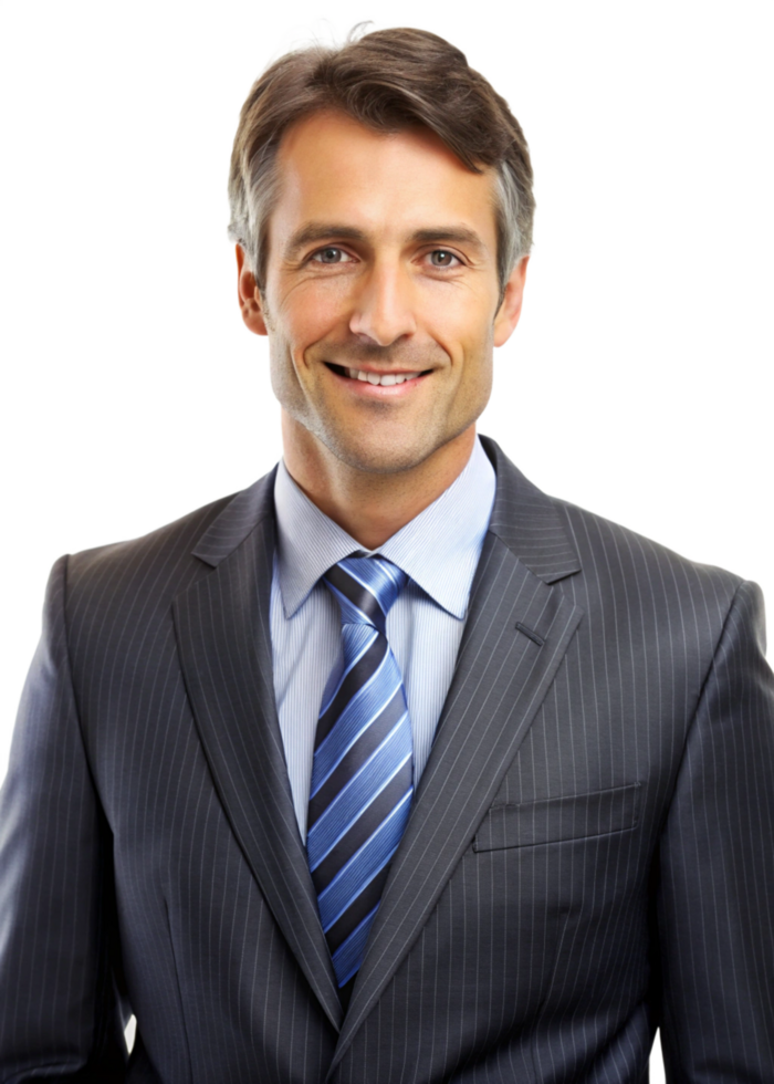 Portrait of a successful and happy businessman in a pinstripe suit png